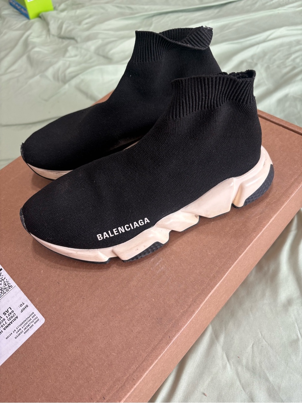 Balenciaga Black Knit Sock Sneakers with White Sole